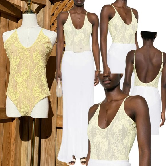 🆕 ZIMMERMANN 🧿 NWT Corded-Lace Bodysuit, Lemon Yellow - Sz 2 US 8 - Picture 1 of 16